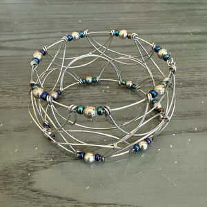 Women's Silver Beaded Wire Bracelet Fashion Jewelry